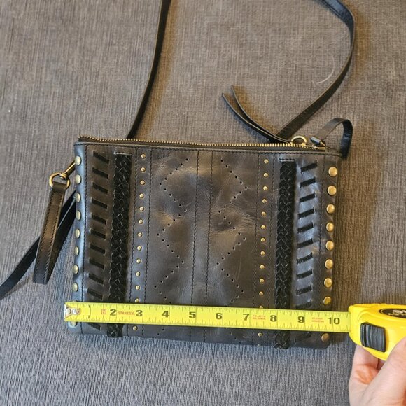 Lucky Brand Black Leather Studded Crossbody Bag with Adjustable Removable Strap - Picture 12 of 15